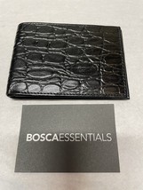 New Bosca Essentials Alligator Grain Leather Bifold Slim Wallet, Color Black - £35.31 GBP