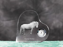 Fjord horse - crystal clock in the shape of a heart with the image of a ... - $52.99