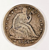 1854 50C Seated Liberty Half Dollar in Very Good VG Condition, Light Gray Color - $74.24