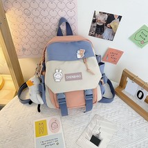 Preppy Style Women Print Backpack Contrast Color Girls Students School Bag with  - £23.92 GBP