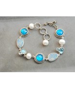 Echo Of The Dreamer Sterling Black Opal Pearl Aquamarine Blue Topaz Brac... - $6,676.10 MXN