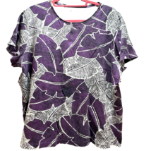 Croft and Barrow Shirt Size 2X Purple Short Sleeve Scoop Neck 23&quot; Length Petite - £9.77 GBP