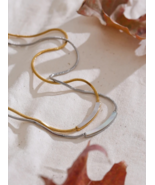 Elegant Gold &amp; Silver Stainless Steel Snake Chain &amp; Mother of Pearl Bar ... - $31.95