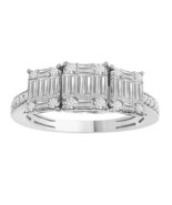 1.15cttw Baguette Diamond Three Square Womens Ring 14k White Gold Band - $2,221.56