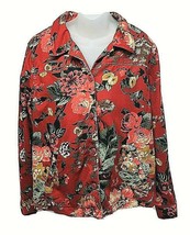 AppleSeed&#39;s RED w Pink Roses Floral Womens Jacket 100% Cotton Sz XL T01 - £22.36 GBP