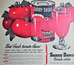 SUNNY DAWN-TOMATO JUICE - 1946 Vintage Print Ad - Real Fresh Tomato Flav... - $12.87