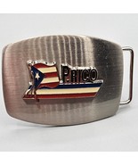 Vtg Puerto Rico Belt Buckle SIlver Finish Enamel One Star Flag 3.5&quot;x3&quot; Y2K - $19.99
