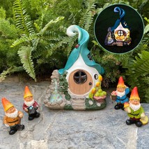 Solar Fairy Garden House Kit - Hand Painted Miniature Fairy House Figurine Set O - £34.79 GBP