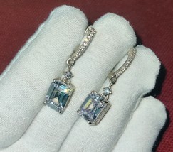 4Ct Emerald Cut Lab-Created Diamond Drop &amp; Dangle Earrings 14K White Gold Plated - £95.19 GBP