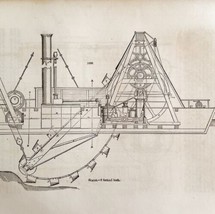 Dredging Machine Woodcut 1852 Victorian Industrial Print Engines Drawing 6 DWS1A - £31.42 GBP