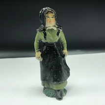 Antique Cast Iron Toy Figure Amish Family Statue Pilgrim Church Mother Green Usa - £15.48 GBP