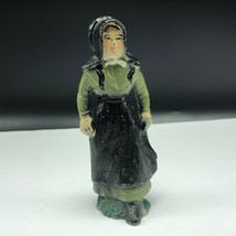 Antique Cast Iron Toy Figure Amish Family Statue Pilgrim Church Mother Green Usa - £15.49 GBP