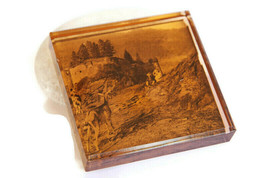 Brown glass paperweight Mountain scenery with goats Vintage Belgium La Roche - £16.09 GBP