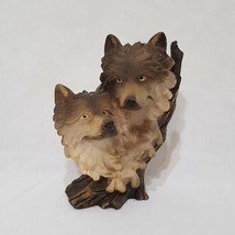 Wolf Figurine Two Heads Gray Resin 4&quot; Table Top Tree Branch - £11.90 GBP