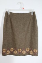Vtg 90s Ann Taylor Loft 4P Brown Wool Geometric Applique Mini Pencil Skirt - £20.43 GBP