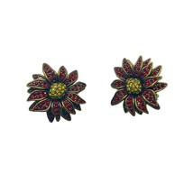 Heidi Daus Poinsettia Flower Crystal Clip on Earrings Pave Art Deco Colorful - £50.83 GBP