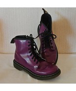 Dr Martens Boots Girls 2 Purple Faux Leather AirWair Combat Patent ZipnA... - $34.04 CAD