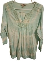 Vintage America Blues Women&#39;s Green White Aqua Color Blouse, Size Medium - £13.43 GBP