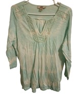 Vintage America Blues Women&#39;s Green White Aqua Color Blouse, Size Medium - $17.00