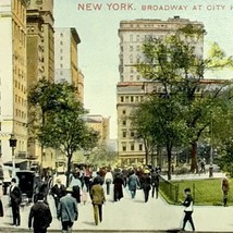 New York City Broadway At City Hall Park Postcard Antique Vintage - £7.86 GBP