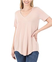 Zenana Dusty Blush V-Neck Short-Sleeve Hi-Low Top Size Small NWOT - £9.24 GBP