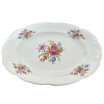 Vintage Walbrzych Meisen Flower Oval Serving Platter White Floral Embossed - £19.73 GBP