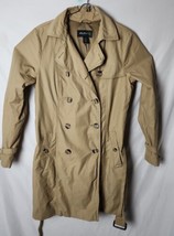 Eddie Bauer Women L Khaki Button Down Waist Belt Trench Coat - £50.64 GBP