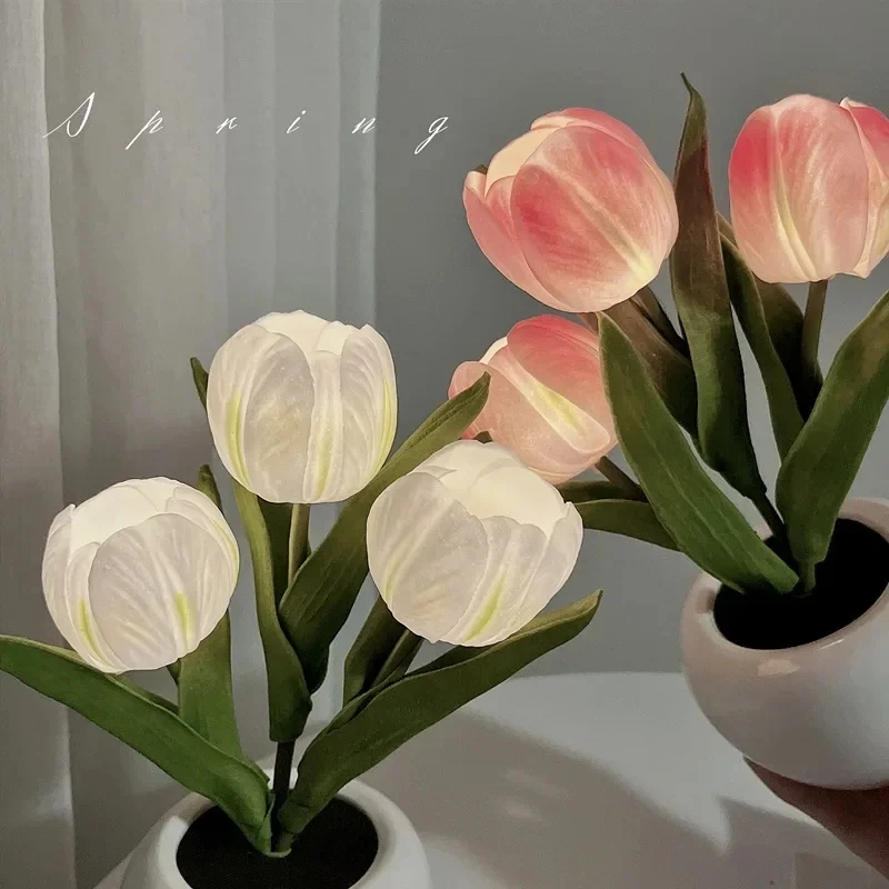 LED Tulip Lamp Night Simulation Flower Atmosphere Desk Light Room Table - $15.59+