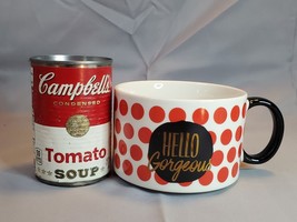 Clay Art Soup Chili  Mug Hello Gorgeous Red Polka Dots Ceramic Black Gol... - £12.42 GBP