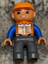 Lego Duplo Man Construction Worker In Orange Vest &amp; Cap 2.5&quot; Minifigure - £5.19 GBP