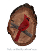 Male Cardinal wood slice magnet/ornament hand-painted-to-order - $45.00