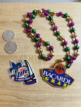 Bacardi Rum Mardi Gras Beads W/Medallion 18” 2 Coins And Miller Lite Med... - $13.18