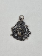 Art Nouveau Sterling Silver Lady Face Wavy Hair 925 Necklace Pendant Charm - $33.65