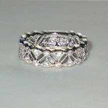 Victorian Design Ladies Sterling Silver Sapphire Eternity Ring Wedding B... - $43.00