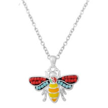 Colorful Mosaic Bumble Bee Pendant Necklace White Gold - $13.24