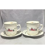 Pfaltzgraff Snow Village pattern  2 cups &amp; saucers set  White Red Green - £6.31 GBP