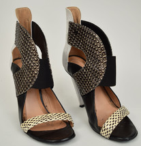 Roland Mouret Sandals Black Snakeskin White High Heel Shoes 36 Womens - £43.41 GBP