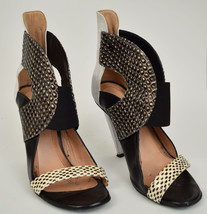 Roland Mouret Sandals Black Snakeskin White High Heel Shoes 36 Womens - £42.26 GBP