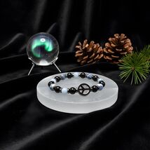 Peace Charm Gemstone Bracelet, Black Tourmaline, Sodalite, Angelite Beads - $25.64