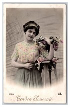 RPPC Tinted Beatiful Woman With Tendre Souvenir Romance UNP Postcard U22 - £3.84 GBP
