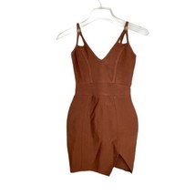 Oh Polly Bodycon Seam Mini Dress Size XS Copper Brown Gold Buttons Fall NWOT - $15.00