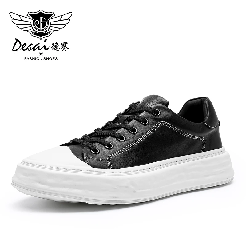 Full Grain Leather Casual Men Shoes Brand White Sports Sneakers Thick Bo... - $141.57