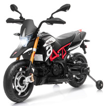 12V Licensed Kids Ride On Motorcycle W/ Headlight Training Wheel Black - £217.41 GBP