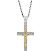 Sterling Silver and 14k Yellow Gold Crucifix 24 Inch Necklace - £150.73 GBP