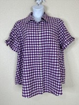 Roaman&#39;s Womens Plus Size 20W (1X) Purple Gingham Check Button-Up Shirt - £14.46 GBP