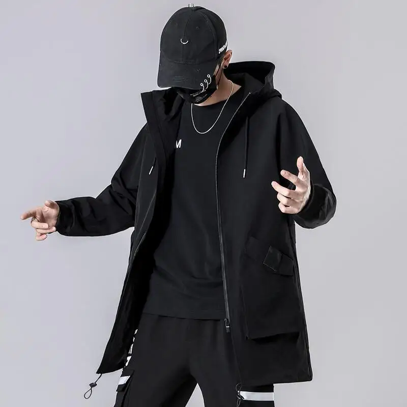 206 Autumn Winter Men Med-Length Hooded Trench Coat Casual Fashion Distinct Hand - £152.90 GBP