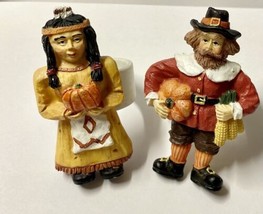 Rare Thanksgiving Ceramic Napkin Holder Pilgrim Pumpkin Harvest Boy Girl - £19.78 GBP