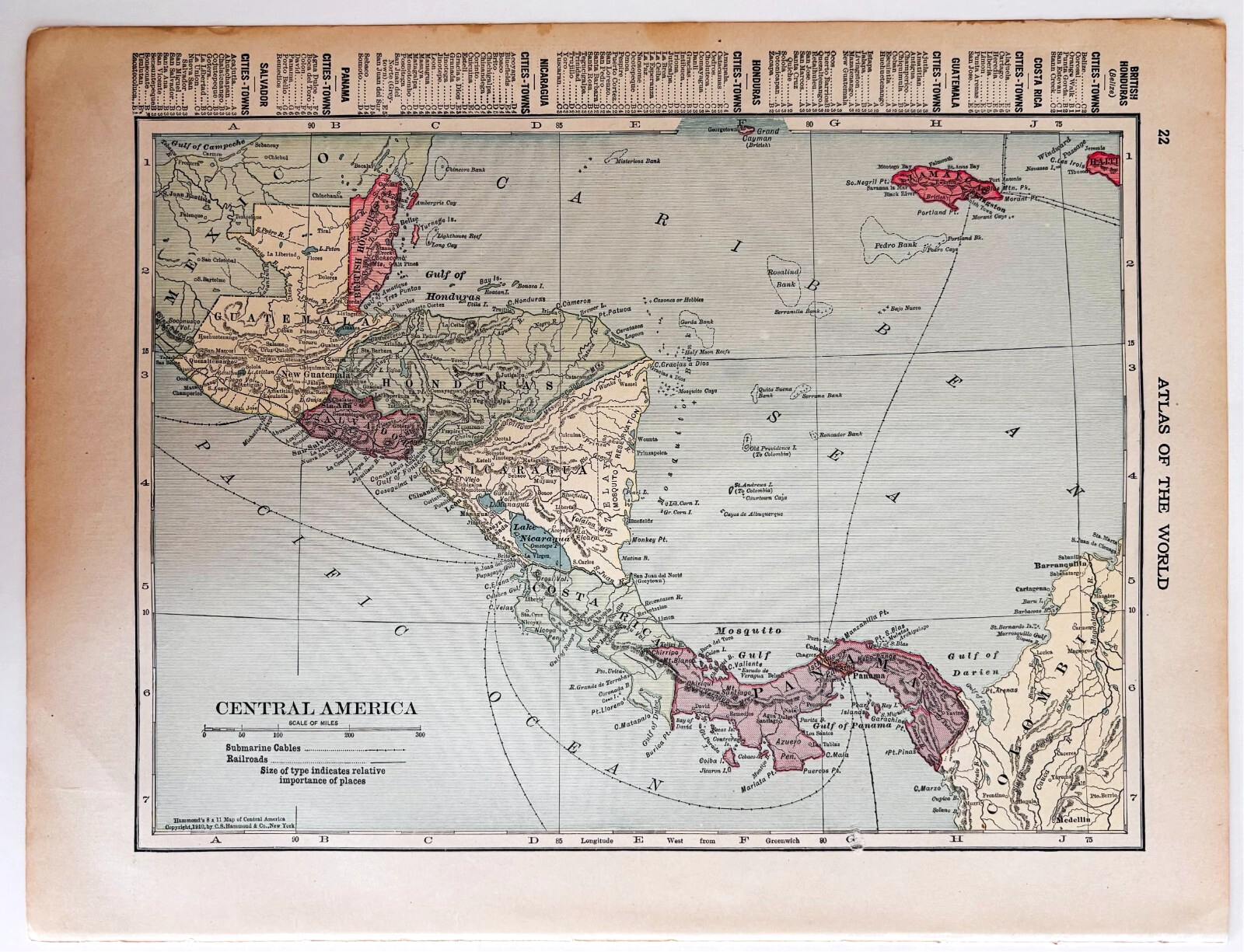1917 Central America WW1 Era Map Atlas Of The World Antique History DWUU1B Item image 2