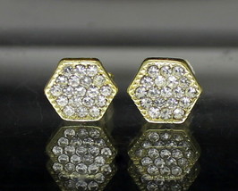 Mens Iced CZ Earrings 8mm Hexagon Studs Push Back 14k Gold Plated HipHop Jewelry - £4.00 GBP