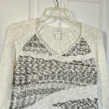 Chico&#39;s Asymmetrical Fringe Hem Cream Stripe Sweater Tunic 0 S 4 Cotton ... - £17.55 GBP